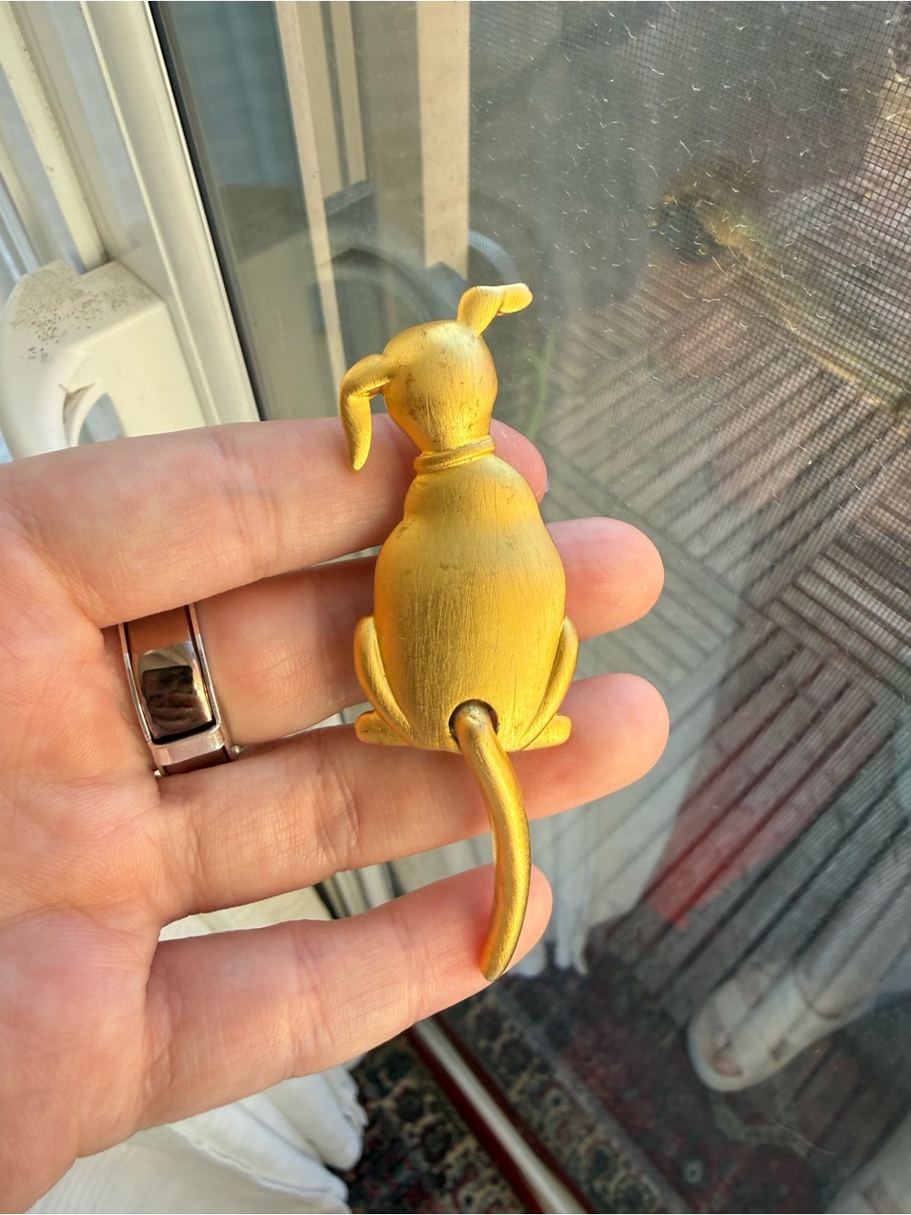 Vintage JJ Dog Brooch Dangling Tail Matte Gold-tone 1980s